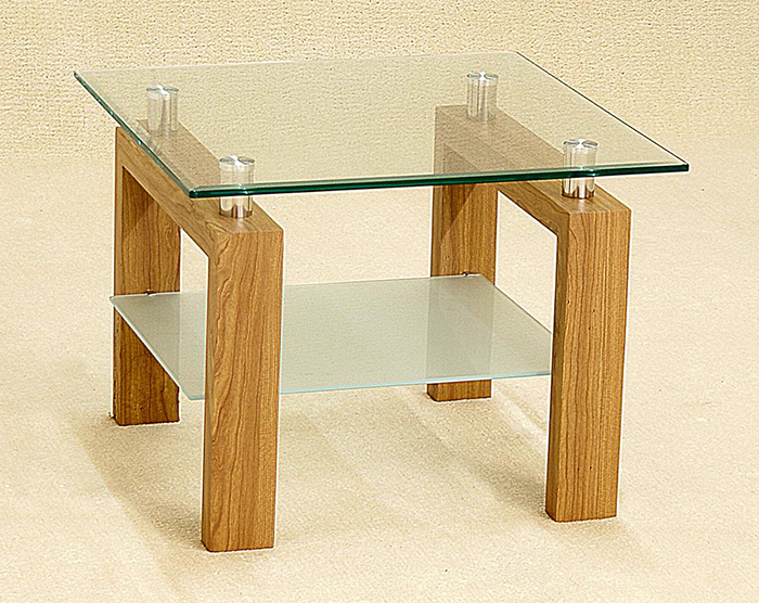 Adina Glass Top Lamp Table With Glass Shelf - Click Image to Close